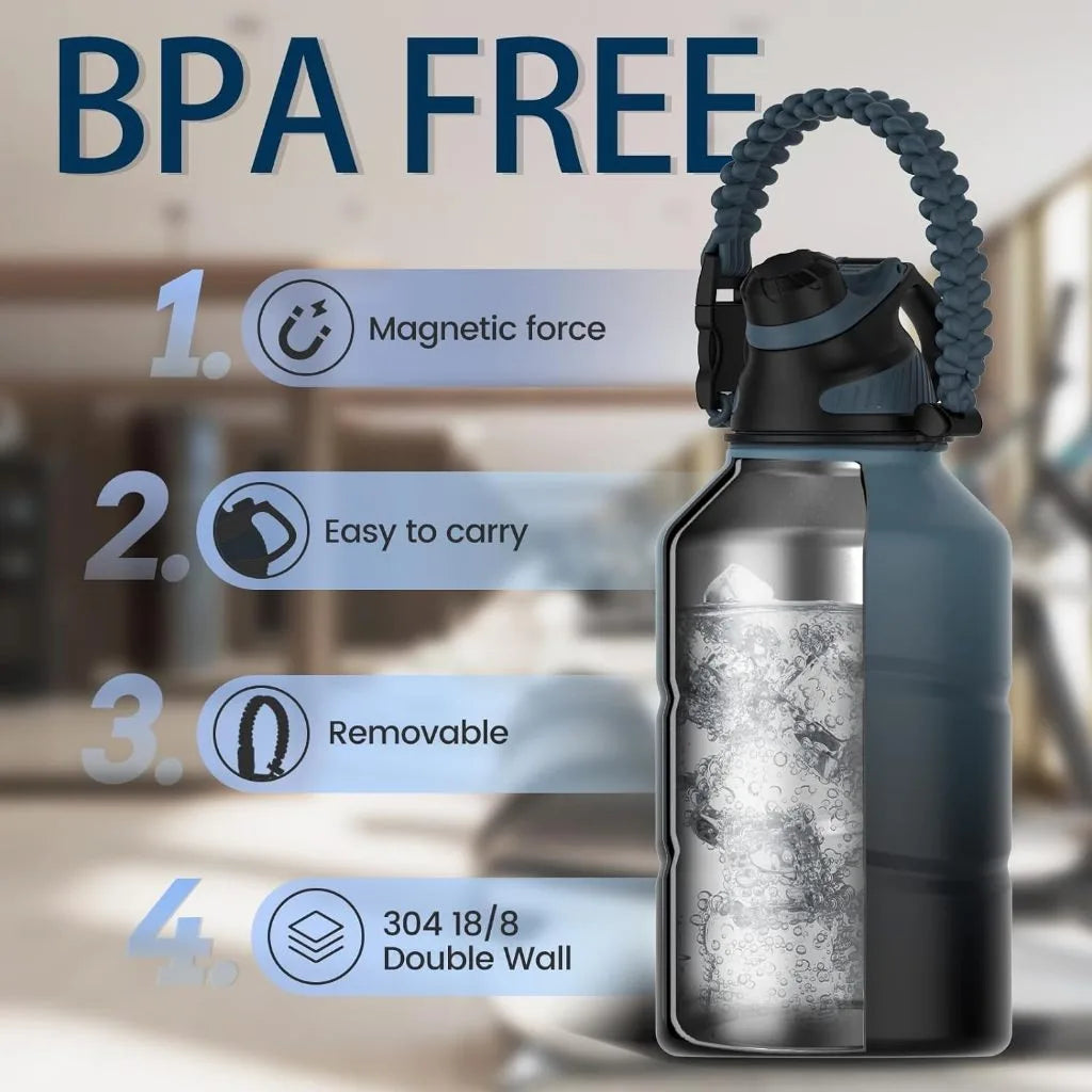 Stay Hydrated in Style with Our 1.9L Large Capacity Stainless Steel Thermal Water Bottle - Perfect for Hot and Cold Beverages on the Go!