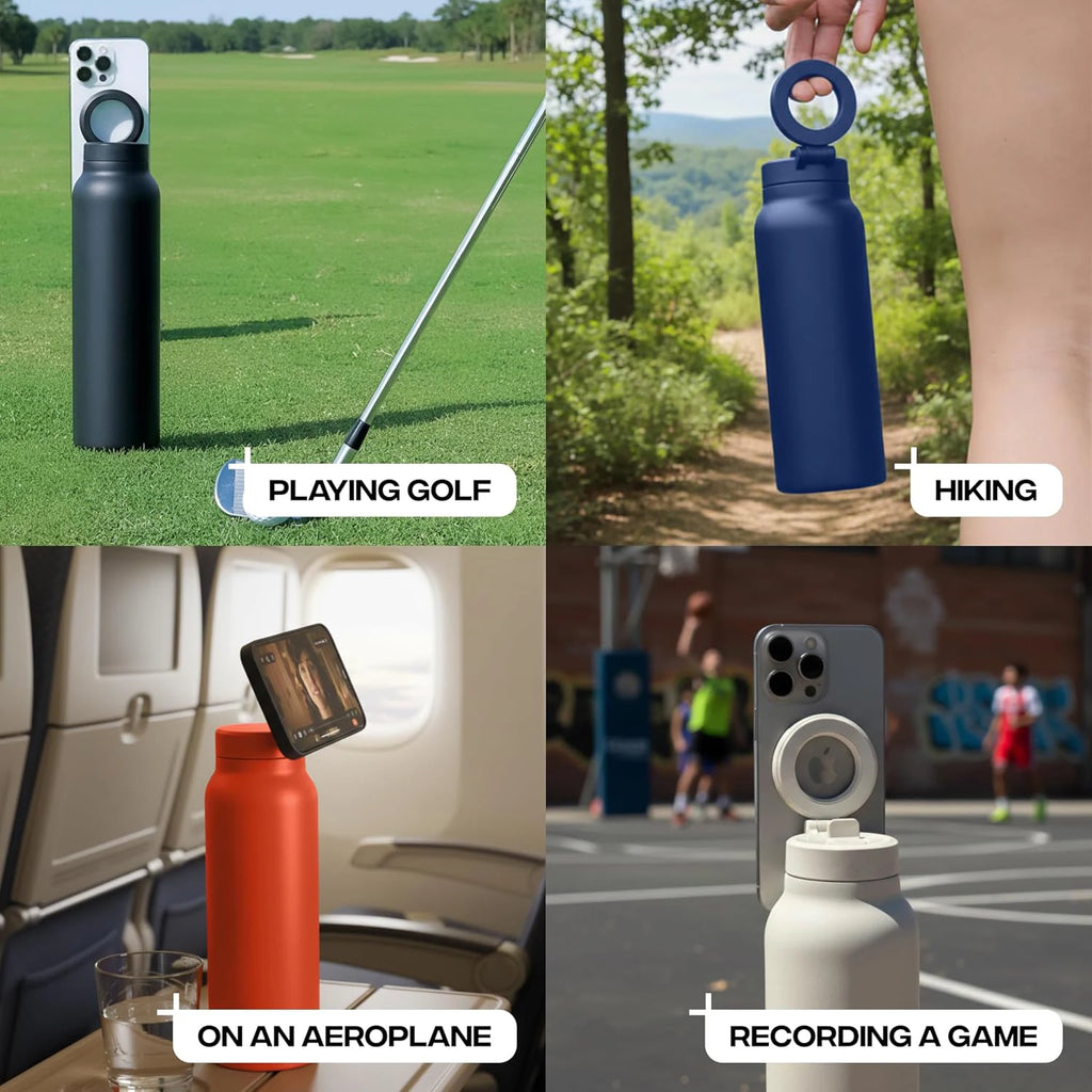 Stay Hydrated in Style: 24Oz Insulated Water Bottle with Magnetic Phone Mount & Sip Straw Lid for Effortless Daily Use