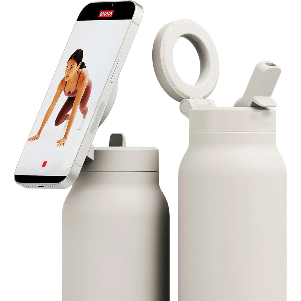 Stay Hydrated in Style: 24Oz Insulated Water Bottle with Magnetic Phone Mount & Sip Straw Lid for Effortless Daily Use