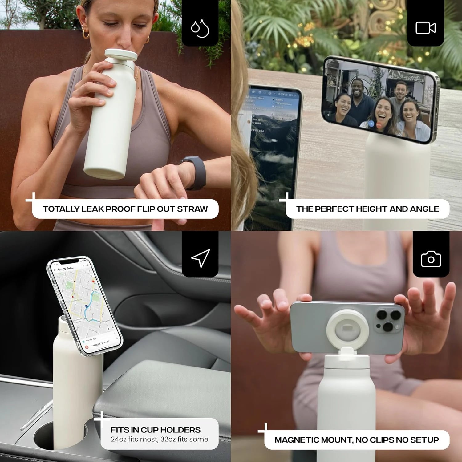 Stay Hydrated in Style: 24Oz Insulated Water Bottle with Magnetic Phone Mount & Sip Straw Lid for Effortless Daily Use